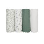 lulujo Set of 4 Deluxe Muslin Swaddle Blankets, Fern & Bunnies, 47 x 47-Inch