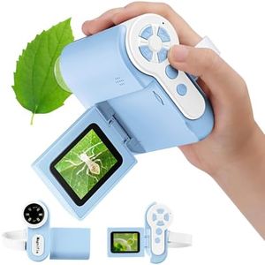 Barchrons Microscope for Kids, 1000X Handheld Kids Microscope with 6 Adjustable LED Lights, Birthday Gifts for Kids Ages 8-13, 32G SD Card Included-Blue