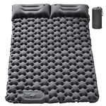 Double Sleeping Pad for Camping,Upgraded Inflatable Ultra-Thick Self Inflating Camping Pad 2 Person with Pillow Built-in Foot Pump Camping Sleeping Mat for Backpacking, Hiking, Portable Camping Pad