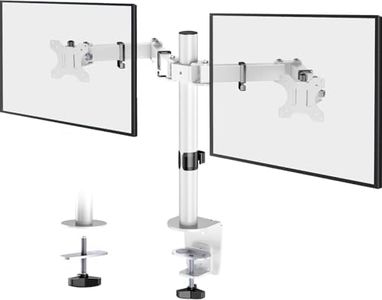 Dual Monitor Arm White - Dual Monitor Desk Mount for Computer Monitors, VESA Monitor Arm Height Adjustable for 2 LCD 13-32" Gaming Screens, Arm Mount 75mm/100mm C-Clamp & Grommet 2-Way Assembling