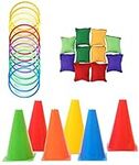 KAHEIGN 26Pcs Toss Game Set with Bean Bags Toss Ring Traffic Cone Markers for Outdoor Garden Carnival Game Party Supplies Agility Training Game [5 Colors]