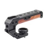 Wooden Camera Top Handle with 3 Cold Shoes to Mount DSLR Camera,FUGASUN Wooden Top Handle Grip with 1/4",3/8" Threaded Holes with Locating Pins for ARRI Grip for Camera Cage.