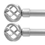 Oneach 2 Pack 48''-84'' Adjustable Curtain Rod 3/4'' Silver Extendable Metal Single Window Rod for Curatins with Decorative Antique Twisting Finials Drapery Treatment Window Rods