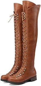 Yishaweiqi Over The Knee High Boots Lace-up Flat Long Boot PU Leather Riding boot
