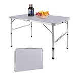 4FT Utility Folding Table Picnic Tables for Outdoors Portable Collapsible Table for Camping, Party, Picnic, Lightweight Small Folding Table Sturdy Outdoor Patio Furniture with Aluminium Frame