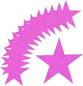 MECCANIXITY Glitters Star Cutouts Paper Five Star Confetti Cutouts for Birthday Party Classroom Wedding Bulletin Board Wall Decorations 5.3 Inches,(Pink) Pack of 50