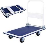 COSTWAY 150kg/300kg Folding Platform Trolley, Heavy Duty Hand Sack Truck with Handle & Bumper Strips, Rolling Flatbed Cart Dolly for Easy Transportation and Heavy Lifting (90x60x88cm, 300kg Capacity)