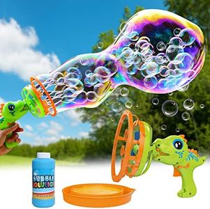 Happitry Bubble in Bubble Blower Machine for Toddlers Ages 3 4 5 6 Year Old, Dinosaur Bubble Maker for Kids Outdoor Play, Bubble Gun Blower for Kids with 8oz Bubble Solution, Gifts for Birthday