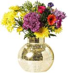 Disco Ball Planter | 7” Disco Ball Vase for Flowers & Plants | Handmade Gold Color Square Small Mirrors Center Piece | for Indoor & Outdoor Decor | Disco Ball Plant Holder Gold