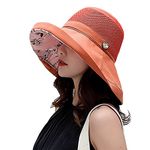 Women's Mesh Sun Hats Summer UV Protection Wide Brim Beach Fishing Cap (Orange)