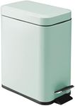 mDesign Small Modern 1.3 Gallon Rectangle Metal Lidded Step Trash Can, Compact Garbage Bin with Removable Liner Bucket and Handle for Bathroom, Kitchen, Craft Room, Office, Garage - Light Mint Green