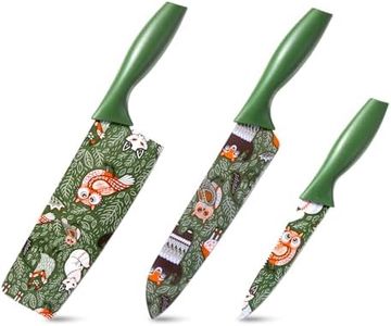 WILLKOMMEN Kitchen Knife Set 3 Pcs, Sharp Stainless Steel Chef Knife Set, Food Grade Non-Stick Coating Animals Pattern Knives Set, Good Choice for Birthday, Wedding, Housewarming (Green)