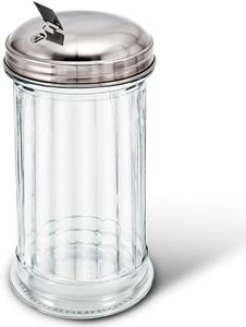 Stock Your Home Glass Sugar Dispenser- Fluted Sugar Pourer with Stainless Steel Self Closing Lid - Crystal Clear Sugar Shaker for Diners, Cafes, Bakeries, Coffee Shops, Restaurants, Kitchens