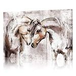 lamplig Horse Canvas Wall Art Farmhouse Horses Pictures Wall Decor Western Painting Bedroom Decor for Sweet Couple Love Print Brown Animal Artwork Stretched for Living Dining Room 24"x16"