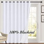 100% Blackout Linen Look Patio Door Curtain 96 Inches Long Extra Wide Thermal Insulated Grommet Curtain Drapes for Living Room / Sliding Glass Door, Primitive Winow Treatment Decoration, Pearl White