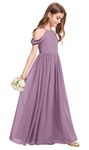 Kismissal Off-Shoulder Junior Bridesmaid Dresses Long Flower Girl Dress for Wedding Teen Girls Party Pageant Gown Chiffon, Wisteria, 4