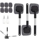 Windshield Window Cleaner Tool, Auto Windshield Magnetic Car Window Cleaner, Expandable Car Window Cleaner with Reusable Microfiber Pads and Spray Bottles (3pcs)