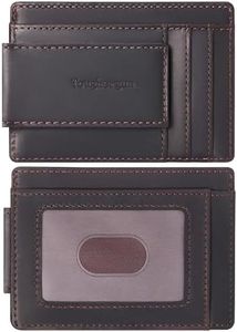 Toughergun Slim Wallet for Men RFID Blocking Money Clip, Minimalist Front Pocket Credit Card Holder, Magnetic Thin Mens Wallets with ID Window(Deep Coffee)