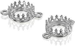 Antique Style 925 Sterling Silver 8mm Round Crown Setting with 2 Loops Connector for Pendants Bracelets or Earrings, 4 Pcs