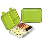 Basil Bento Neo Classic 2025 – New & Improved, 1000ml 3-Compartment Stainless Steel Lunch Box for Adults, Teens & Kids | Leak-Proof & Easy to Open Tiffin for Office, School, College - Matcha