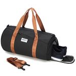 BE Smart Gym Bag Sports Duffle Bag for Men Women, Waterproof Gym Bags Weekender Bag with Shoe Compartment, Lightweight Large Overnight Workout Bag with TPU Dry Wet Separate Pocket (Black-Brown)