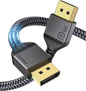 Maxonar DisplayPort Cable 1.4, 8K 6Ft/ 1.8M Displayport Cable (8K@60Hz 7680x4320, 4K@144Hz, 2K@240Hz) HBR3 High Speed DP to DP Cable Cord for PC, Laptop, TV Gaming Monitor - Grey