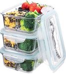 S SALIENT Glass Meal Prep Containers 3 Compartment - Bento Box Glass Lunch Containers - Meal Prep Glass Container-Food Storage Containers with Lids- Food Containers Glass(3-Pack,36 OZ)