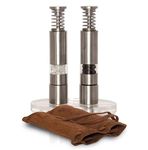 Grind Gourmet Original Pump and Grind, Travel Sea Salt & Pepper Mill Set, All Stainless Salt and Pepper Grinder