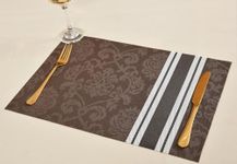 Yellow Weaves PVC Dining Table Placemats | Heat Resistant Dining Table Place Mats for Kitchen Coffee Center Table Side Party - (Set of 4, Dark Brown Stripe)