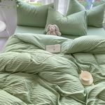 MWL Toy Duvet Cover Queen 3 Pieces, Apple Green Seersucker Duvet Cover Set with Zipper Closure & Corner Ties Soft Washed Microfiber Bedding Set with 1 Comforter Cover & 2 Pillow Shams, 90"x90"