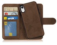 MyGadget Flip Case for iPhone XR - 2 in 1 Magnetic PU Leather Wallet Cover - Card Slots & Detachable Back Slim TPU Bumper Shell Brown