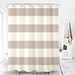 Jasion Shower Curtain Set Beige White Brown Stripes Waterproof Fabric Bathroom Curtains Home Bath Decor with 12 Hooks 72 X 72 Inches