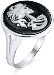 Bling Jewelry Vintage Antique Hip Cool Nero Bianco Lunetta Rotonda Femmina Lolita Skelton Cameo Anello Per Adolescenti Donna Gioielli Punk Rock .925 Argento