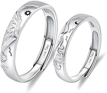 ANAZOZ Wedding Rings 925 Silver, Sun Moon Wave Mountain and Lake, Personalised Engraved Silver Ring for Women, Sterling Silver