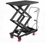 Hydraulic Lift Table Cart, 770 LBS Capacity 50 in Lifting Height, Double Scissor Lift Table with 4 Wheels and Non-Slip Pad for Material Handling and Transportation, Black