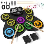 CAHAYA Electronic Drum Pad Set: 9-Pads Potable Roll-up Electric Practice Pads with Built-in Speaker Drum Sticks Foot Pedals Gifts for Kids Music Enlightenment CY00370-1