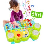 Baby Musical Toys 3 in 1 Piano Keyboard Xylophone Drum Set Gift for 1 Year Old Girls Boys Toy Age 1 2 Montessori Learning Developmental Toy for Toddlers 1-3 Infant Baby Toy 6 9 12 18 Month - Green