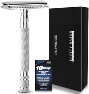 Utopia Care Double Edge Safety Razor for Men & Women with 10 Premium Stainless Steel Double Edge Razor Blades Refills for Single Blade Razors for Men & Women, Reusable One Blade Razor - Silver