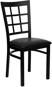 Flash Furniture Hercules Series Window Back Metal Restaurant Chair, Modern Upholstered Armless Dining Chair for Restaurants and Kitchens, Black