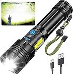 Rechargeable Flashlight 250000 High Lumens, Powerful Led Tactical Flashlights with Zoomable, 7 Modes & COB Light, IPX7 Waterproof, Brightest Flashlight for Camping, Emergencies, Dog Walking