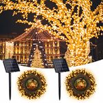 Solar Christmas Lights, 2 Pack 72ft 200 LED Solar String Lights with 8 Modes, Waterproof Outdoor Christmas String Lights for Patio, Garden, Party, Tree, Holiday, Christmas Decorations (Warm White)