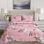 Hadi London 3Pcs Patchwork Quilted Bedspreads with 2 Shams | Reversible Floral Print | Lightweight Quilt Comfort | Fits Double and King Size Beds 220x240cm | 30 Unique Designs (MILAN-111)