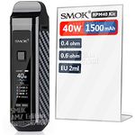 Official SMOK RPM40 1500mAh 40W E Cigarettes Starter Kit with Pod of 2ml Edition, Mesh 0.4phm, Real Pod Mod, Built-in IQ-R Chip Making Firing Time down to 0.001S - No Nicotine (Bright Black)