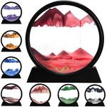 rysnwsu 3D Dynamic Sand Art Liquid Motion, Moving Sand Art Picture Round Glass 3D Deep Sea Sandscape in Motion Display Flowing Sand Frame Relaxing Desktop Home Office Work Decor (Red, 7'')