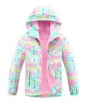 M2C Girls Rain Jacket Lightweight Hooded Fleece Lined Raincoat Mint Green Doodle 10-12