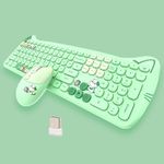 Cute Cat Keyboard and Mouse Combo Wireless, Kawaii Keyboard and Mouse for Girls and Kids, Soundless Colorful Keys, Compatible with Notebook, PC (Green-110Keys)