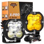 Auxbeam X-PRO Series 3 Inch 80W LED Pod Lights Spot Flood Combo Reflector 9600LM Far & Wide Off Road Light Bar Amber Dicth Light Offroad Fog Light Yellow/White Covers Replaceable for Trucks