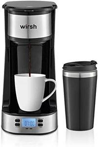 wirsh Single Serve Coffee Maker- Small Coffee Maker with Programmable Timer and LCD display, Single Cup Coffee Maker with 14 oz.Travel Mug and Reusable Coffee Filter,NON-POD Coffee Maker,Black