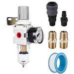 NANPU 1/4" BSP Compressed Air Filter/Regulator Piggyback Combo, 5 μm Brass Element, Poly Bowl, Semi-Auto Drain, Metal Bracket, 0-10 Bar Gauge