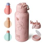 Bottle Bottle Insulated Water Bottle 950ml(32oz) Stainless Steel Sports Water Bottles with Straw Dual-use Lid Drink Flask Design for Gym with Pill Box (Pink Flower)